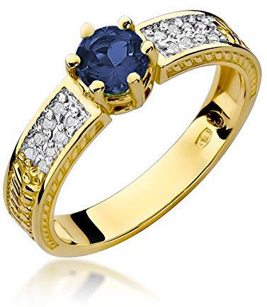 Verlobungsring aus Gelbgold für Damen mit 0,50 Karat Saphir und 0,08 Karat Diamanten Ring 14 Karat Gold (585) Goldring mit Box | Goldring für Fraue (Saphir, 68 (21.8))