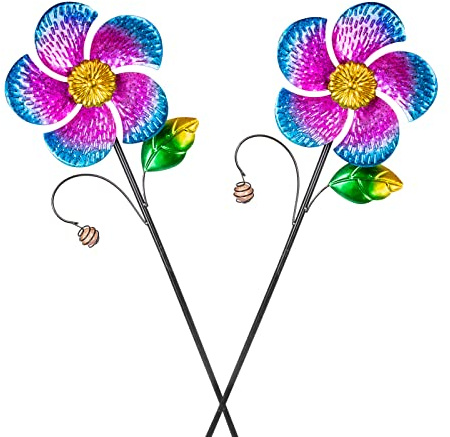 Viveta Windspiel mit Metallpfahl, 72,9 cm, für den Außenbereich, Garten, Windräder, Spinner, lila, Blumenform, Design für Hof, Rasen, Terrasse, Dekoration, 2 Stück