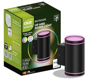 CALEX Smart Outdoor LED Wandleuchte, RGB-Farben & kalt- bis warmweiß Licht, dimmbar, integriertes LED-Modul, wasserdicht, App- & Sprachsteuerung, Schwarz