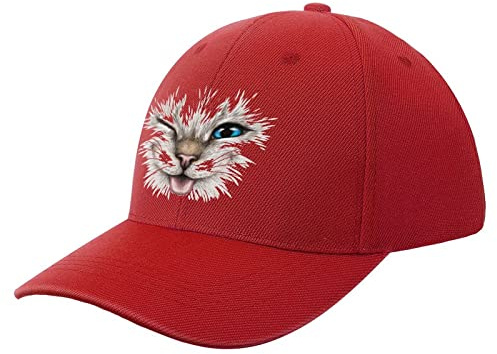 NIBABA Damen Winking Cat Baseball Cap Herren Sport Caps Sommerhut Verstellbar Baseball, One Size, Rot, 6 3/4/7 1/2