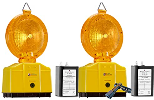 UvV LED 2 x Baustellenleuchte, Warnleuchte gelb, inkl. 2 Batterien 50 Ah für Ihre Baustelle, Baustellenabsicherung