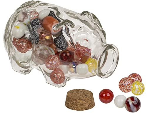 MIJOMA Tirelire en verre avec bouchon en liège - 400 ml et boîte cadeau - Décoration pour cadeaux en argent, mariage, anniversaire, baptême, cérémonie de jeunesse - 14 x 8 cm