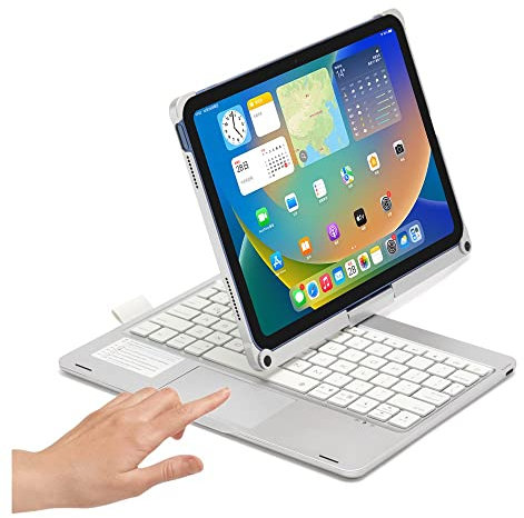 HENGHUI 360° Rotatable Touch Keyboard for iPad A16 2025 (11th Gen,11)/ iPad 10th Generation 2022 10.9 inch Backlight Keyboard Built‑in Trackpad, Bluetooth Foldable Keyboard Cover (Silver)