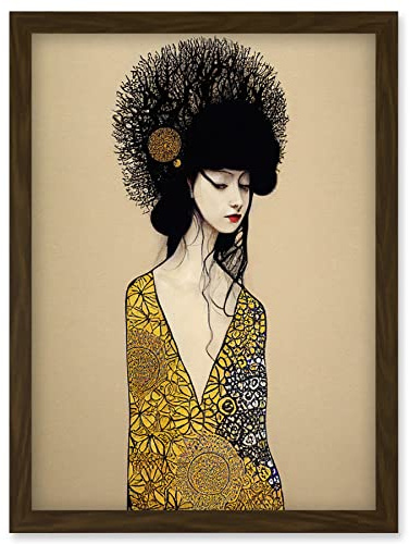 Wee Blue Coo The Goddess in Gold Black Klimt Style Robe Artwork Framed Wall Art Print A4