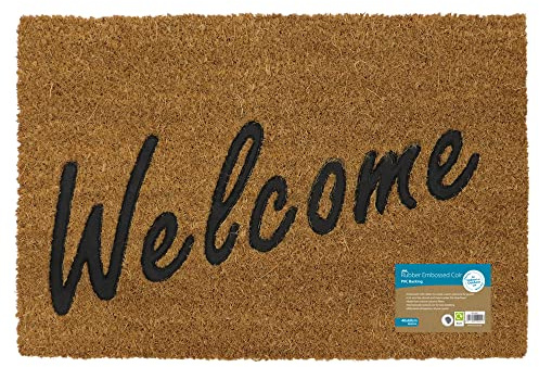 JVL Rubber Embossed PVC Backed Coir Doormat, 40x60cm, Welcome
