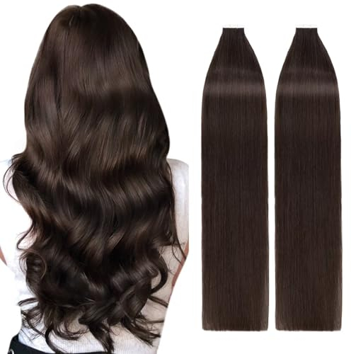 TESS Tape in Extensions Echthaar Dunkelbraun 40 Stück 100g Echthaar Tapes in Extensions Glatt Haar Braun Tape in Haarverlangerung Remy #2 60 cm
