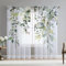 Fereyis Grüne Eukalyptusblätter Vorhänge für Wohnzimmer 243,8 cm Länge 2 Paneele Set Elegant Wild Blume Floral Frühling Bedruckt Fenstervorhang Natur Durchscheinende Chiffon Vorhänge für Schlafzimmer