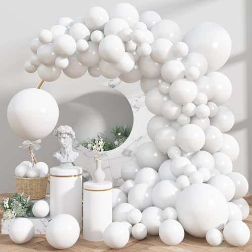 White Balloons Different Sizes, 113Pcs White Balloon Arch Garland Kit 5/10/12/18Inch Latex Balloons for Wedding Birthday Engagement Anniversary Bride To Be Party Decorations