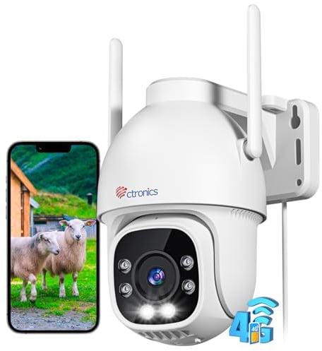 Ctronics 3G/4G LTE Camara Vigilancia Exterior con Tarjeta SIM, 360° PTZ Cámara IP Sin WiFi, Detección Humana, Seguimiento Automático, 30M Visión Nocturna Color, Audio Bidireccional, IP66, Blanco