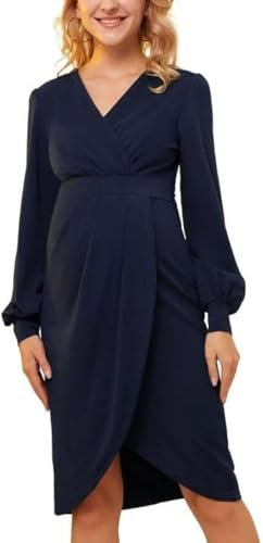 Maacie Umstandskleider Kleid für Babyparty Umstand Herbstkleid Freizeitkleid für Hochzeit Schwarz S