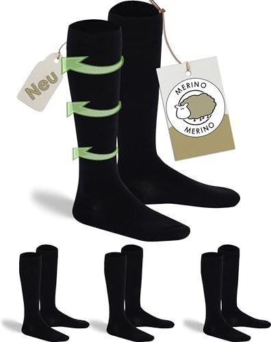 gigando 3 Paar Merino Stützstrümpfe, wärmende Kompressions Kniestrümpfe für Damen & Herren | 3 Paar | schwarz | 39-42