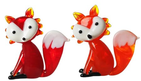 NaneTidy Glasfigur, Miniatur-Fuchs-Skulptur, Kunst, rot-orange, Glas-Fuchsstatue, Figur, geblasenes Glas, Fuchs, Heimdekoration, Geschenke, 2 Stück