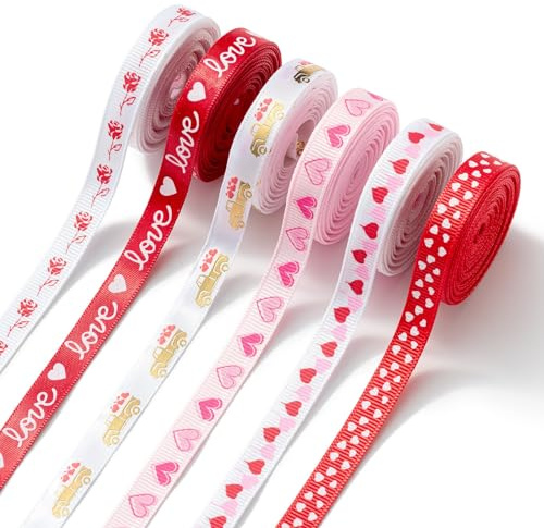 AOKSUNOVA Schleifenband mit Herzen Satinband Valentinstag Geschenkband Set | Schleifenband mit Herzen, Satinband Set für Valentinstag und Hochzeit, Elegantes Geschenkband für Geschenkverpackung