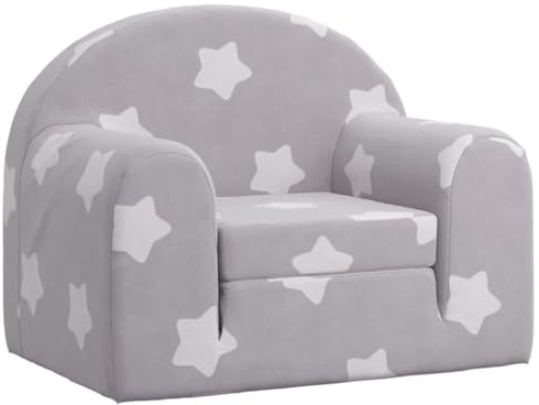 vidaXL Schlafsofa für Kinder, 2-in-1 Kindersofa mit Schlaffunktion, Kindersessel Sofa Abnehmbarer Bezug, Kindercouch Couch Kindermöbel, Hellgrau Sterne Weich Plüsch