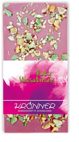 Krönner Ruby Schokolade mit Wasabi Erdnüssen – 100 g Schokoladentafel – Einzigartige rosa Schokolade aus 34% Ruby Kakaobohnen – Schokolade rosa ohne Farbstoffe – Schokolade Frauentag