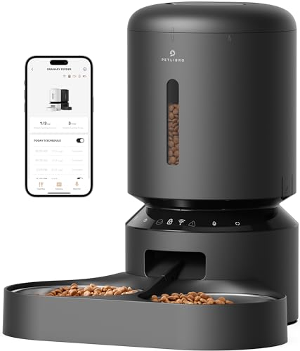 PETLIBRO 5G Wi-Fi Futterautomat für 2 Katzen und Hunde mit APP, WLAN-Haustierfutterspender, Automatische Katzenfutterspender mit Sensor für niedrigen Futtermangel, 1–10 Mahlzeiten pro Tag, 5L,Schwarz