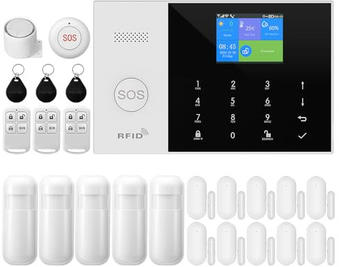 XNY 4G Sistema de Alarma para Seguridad Doméstica Inalámbrico, DIY WiFi Alarma para Casa Inteligente con App, 24 Piezas: Detector de Movimiento,Sensor de Puerta y Ventana,Sirena,Mando a distanc