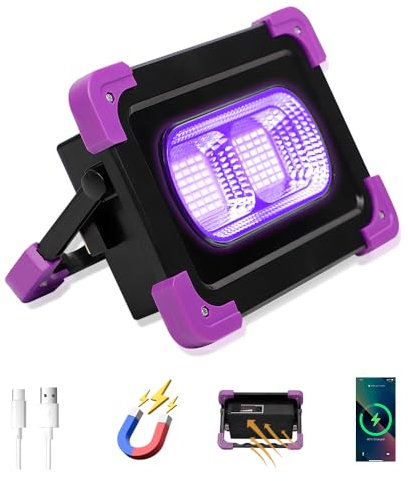 Solar Rechargeable LED Black Lights, Battery Operated Powered Blacklight, Cordless 395nm Flood Light, Neon Glow in The Dark Party, Catfishing Body Paint, Indoor Decor Halloween Decoration