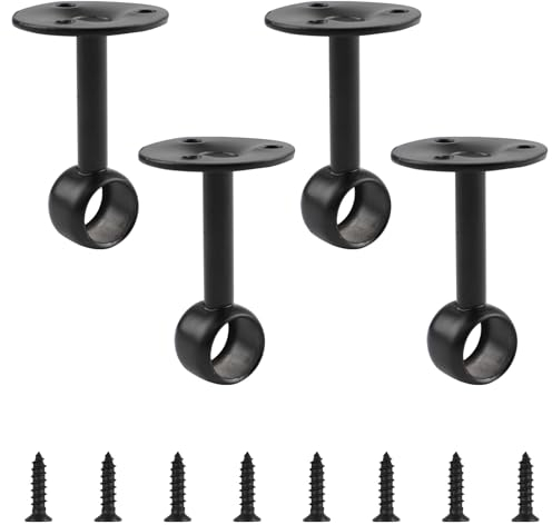 INCREWAY Lot de 4 Supports de Tringle à Rideaux de Plafond Robustes - Fixation au Plafond pour Tringles de 16 mm - Noir