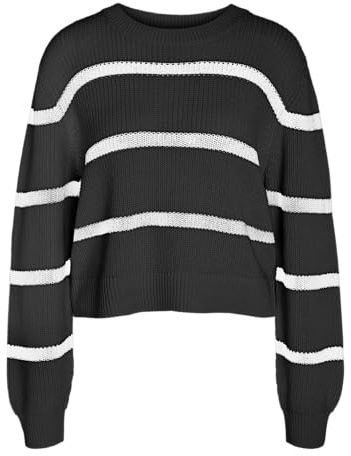 NOISY MAY NMMAYSA L/S Stripe O-Neck Knit NOOS Frauen Strickpullover Creme
