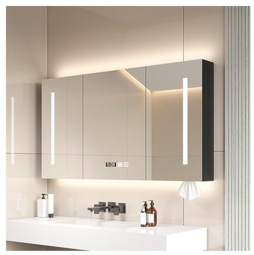 Armoire de Toilette Miroir Anti-Buée, Salle de Bain Murale avec Lumière et Rangement (B, W100*H70cm/W39.4*H27.6in)