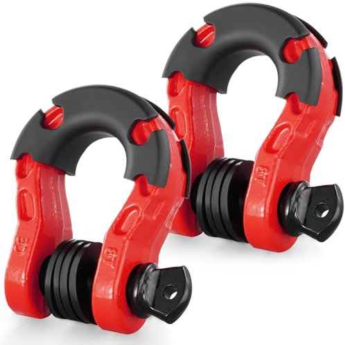 VEVOR Grillo Anello a D 19 mm, 2 Pezzi Grilli in Acciaio Legato 30T Resistenza alla Rottura con Perno a Vite da 22 mm, Isolatori Rondelle, Grillo per Recupero Veicoli Fuoristrada per Jeep, Rosso