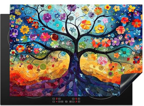 KitchenYeah© Copri Piano Cottura 75x52 cm Coprifornelli Tappetino per Induzione Fornello Tutto per la Cucina Albero della vita - Colori - Albero