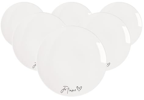 Villeroy & Boch Statement Je t'aime Lot de 6 assiettes à petit-déjeuner, 21 cm, assiettes à dessert rondes avec inscription, en porcelaine de qualité supérieure, blanc/noir