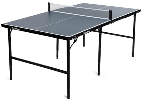 OneTeam Tischtennisplatte 180x102x76 cm | Indoor Ping-Pong Tisch klappbar mit Netz | Kompakt & platzsparend, MDF-Platte, Dunkelblau