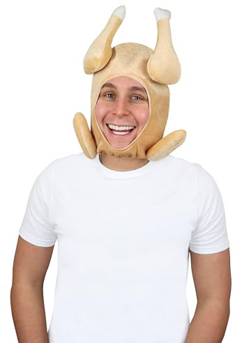 HENBRANDT Vollgesichts-Truthahn-Hut für Erwachsene, 40 cm, Plüsch, gefüllter Truthahn-Hut mit Gesichtsloch, Neuheit Hut für Thanksgiving und Weihnachten, Kopfbedeckung, Kostümzubehör für Männer und