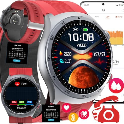 Neu ΒΙυτｚυ𝒄𝒌𝒆𝒓𝐒𝐦𝐚𝐫𝐭𝐰𝐚𝐭𝐜𝐡 für𝘿𝙞𝙖𝙗𝙚𝙩𝙚𝙨 ECG 𝑺𝒎𝒂𝒓𝒕𝑾𝒂𝒕𝒄𝒉 Telefonfunktion 1.43” Fitness-Tracking mit 𝐻𝑒𝑟𝑧𝑓𝑟𝑒𝑞𝑢𝑒𝑛𝑧 Luftp 𝐵𝑙𝑢𝑡𝑑𝑟𝑢𝑐𝑘𝐇𝐚𝐫𝐧𝐬ä𝐮𝐫𝐞,Red