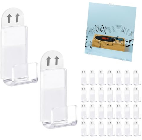 Deamos 30Pcs Acrylic Vinyl Wall Mount,Self Adhesive Vinyl Record Display, Drill-Free Wall Mount,Record Holder Wall Display for CD Card Collection Magazine Home Office Decoration