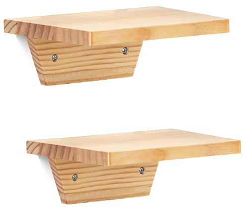 Petites étagères murales flottantes,étagère murale trapézoïdale pour plantes,haut-parleur,lampe de table,rebords décoratifs en bois chic pour salon,chambre,cuisine,pin,15 x 20cm,lot de 2(bois naturel