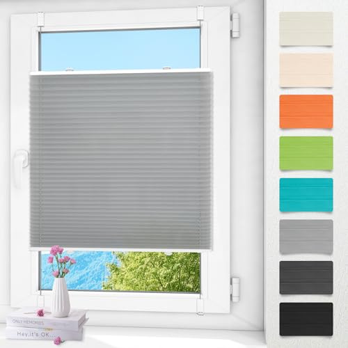 Plissee ohne Bohren klemmfix Grau 80x80cm Plisseerollo mit Klemmträger Blickdicht easyfix Jalousie Rollo für Fenster und Tür