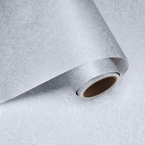 VaryPaper Papier Peint Effet Metal Argenté Épaissir 40cmx200cm Rouleau Adhesif pour Meuble Revêtement Plan de Travail Adhésif Papier Peint Cuisine Lavable Sticker Réfrigérateurs Appareils de Cuisine