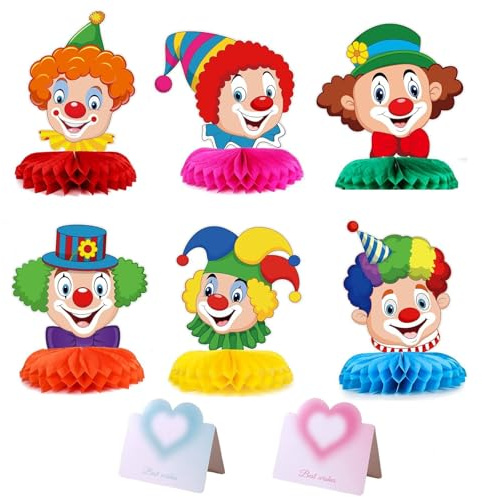 KunpengZen Karneval Deko – 6 Stück 3D Clownkopf Tischdeko, Faschingsdeko für Zirkus Party, Bienenwaben Tischdekoration für Kindergeburtstag, Karneval und Zirkus Thema Weihnachten und Erntedankfest