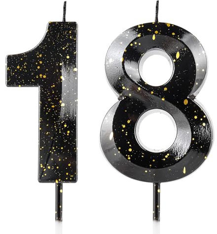 Geburtstagskerzen zum 18 Geburtstag, 3D, Schwarz/Gold, Premium-Wachs und 3D-Diamant-Design, Kuchendekoration, Dekoration für Geburtstagsparty, Hochzeitstag, Feier, Zubehör
