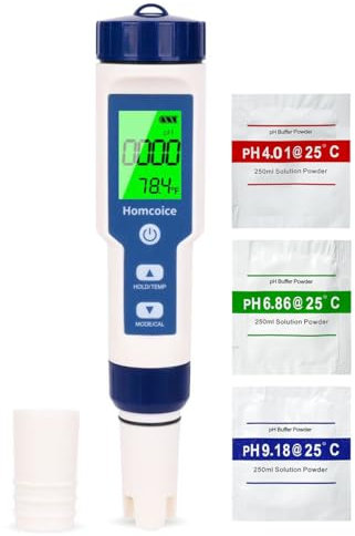 Homcoice 7-in-1 pH Messgerät, pH TDS EC Salz ORP S.G Temperatur Tester, tragbares digitales Wassertester für Aquarien, Pools, Trinkwasser und Hydrokulturen