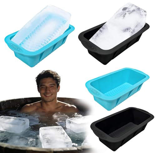 QQdou Large Ice Cube Tray, 4 Pcs Silicone Ice Cube Moulds, Big Square Ice Bath Cubes, Easy-Release Reusable Giant Trays Making, for Freezer Containers Ice Bath Cold Plunge Tub or Coolers(Blue+Black)