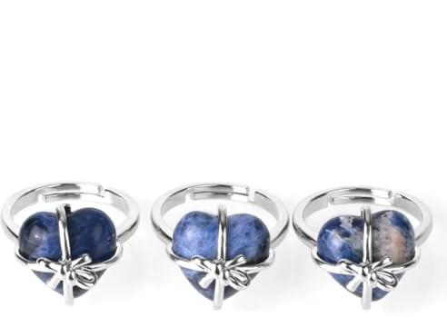 Hasdnker Ring Ringe Damen Bijouterie Herren Natürlicher Kristallstein-Herzring Für Frauen, Heilung, Silberfarbe, Bowknot-Ringe, Liebe, Eleganter Luxus, Hochzeitsschmuck