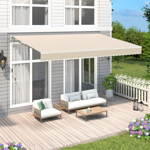 CTREVL Toldo retráctil de Brazo articulado, Toldo Manual Retráctil con Manivela de Aluminio de Pared o Techo con Protección Solar UV50+ para Exteriores Terraza Balcón(Beige,5x3m)