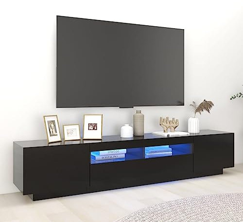 Woonisher Meuble TV avec lumières LED Noir 200x35x40 cm Ensemble Meuble TV et Table Basse