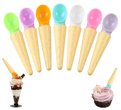Shyllin 7er-Pack Eislöffel Plastik Wiederverwendbar, Eislöffel Plastik, Plastiklöffel, Eiscreme Löffel, 7 Farben – Dessertlöffel Lang – geeignet zum Essen von Eis, Kuchen, Gelee, Mousse