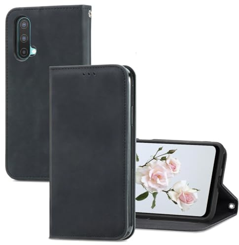 YUEQIAN Hülle für OnePlus Nord CE5, Premium PU Leder Flip Geldbörse Handyhülle, mit [Kartenfach] [Magnetverschluss] [Klappbare Ständer] Stoßfestes Schutzhülle, Schwarz