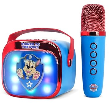 Paw Patrol, mini altoparlante per karaoke a LED, wireless, con microfono Bluetooth, colore blu, luci che cambiano colore