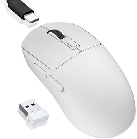 MELOGAGA Souris de jeu sans fil, 3 modes Bluetooth/2,4 G/USB-C, 8 DPI - Blanc