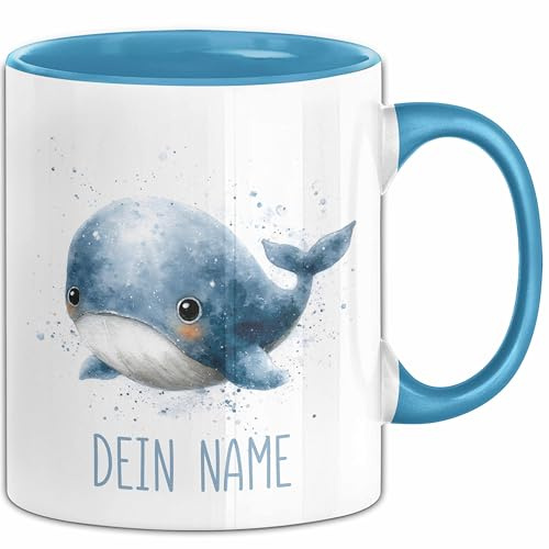 Wal Tasse mit Namen – Personalisierte Kaffeebecher Geschenkidee Junge Mädchen Lustig Becher mit Namen (Blau)