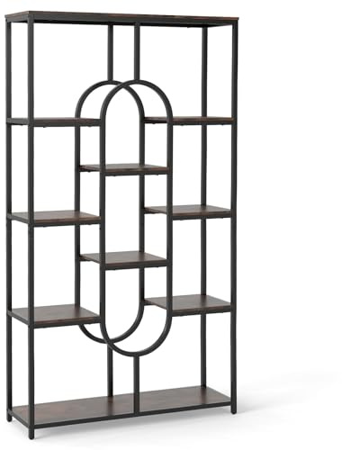 GIANTEX Geometrisches Bücherregal, Schwerlastregal mit Metallrahmen & Kippschutz, raumteiler Regal für Bücher, Zeitschriften und Pflanzen, 95 x 30 x 175 cm (Braun + Schwarz)