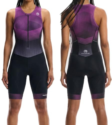 MY KILOMETRE Traje de Triatlón para Mujer Sin Mangas – Trisuit con Cremallera Completa y 2 Bolsillos Traseros Reflectantes Secado Rápido UPF50+ Trasero para Natación, Ciclismo y Carrera