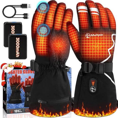 Beheizbare Handschuhe für Herren Damen,Multper Elektrische Beheizte Handschuhe Wärmefunktion mit USB Aufladbare Akku 3000mAhx2,3-Stufigem,wasserdichte Touchscreen für Wandern,Radfahren